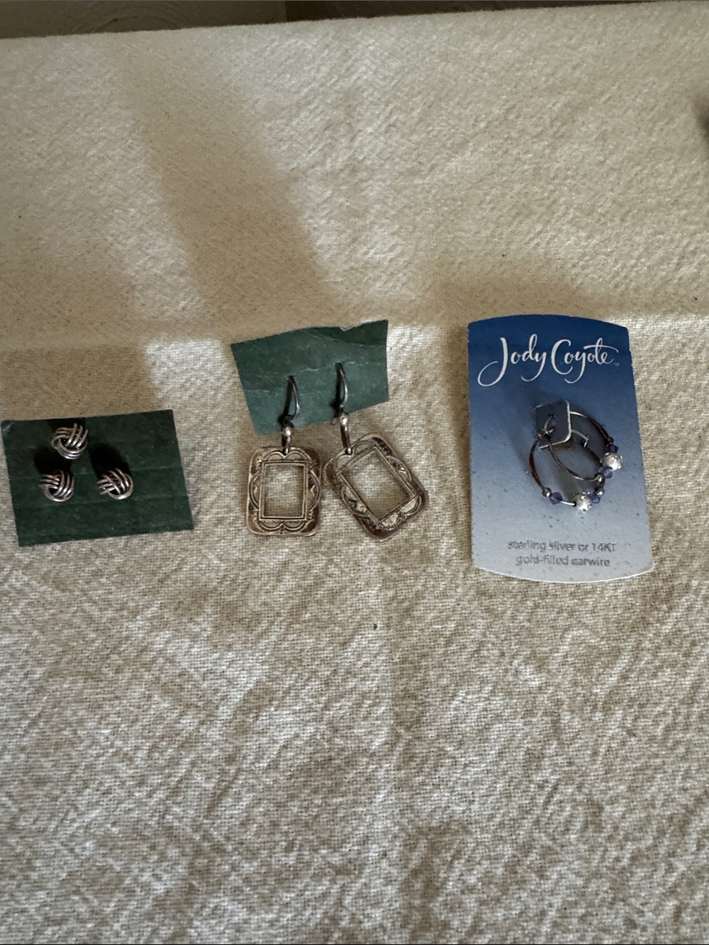 Silver-Tone Hoop Earrings with Bead Accents